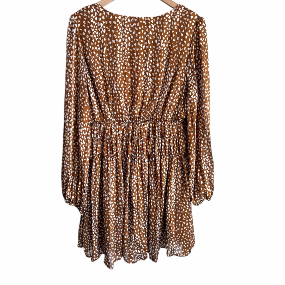 Umgee Boutique Metallic Leopard Long Sleeve Babydoll Dress Size Large - Picture 5 of 6